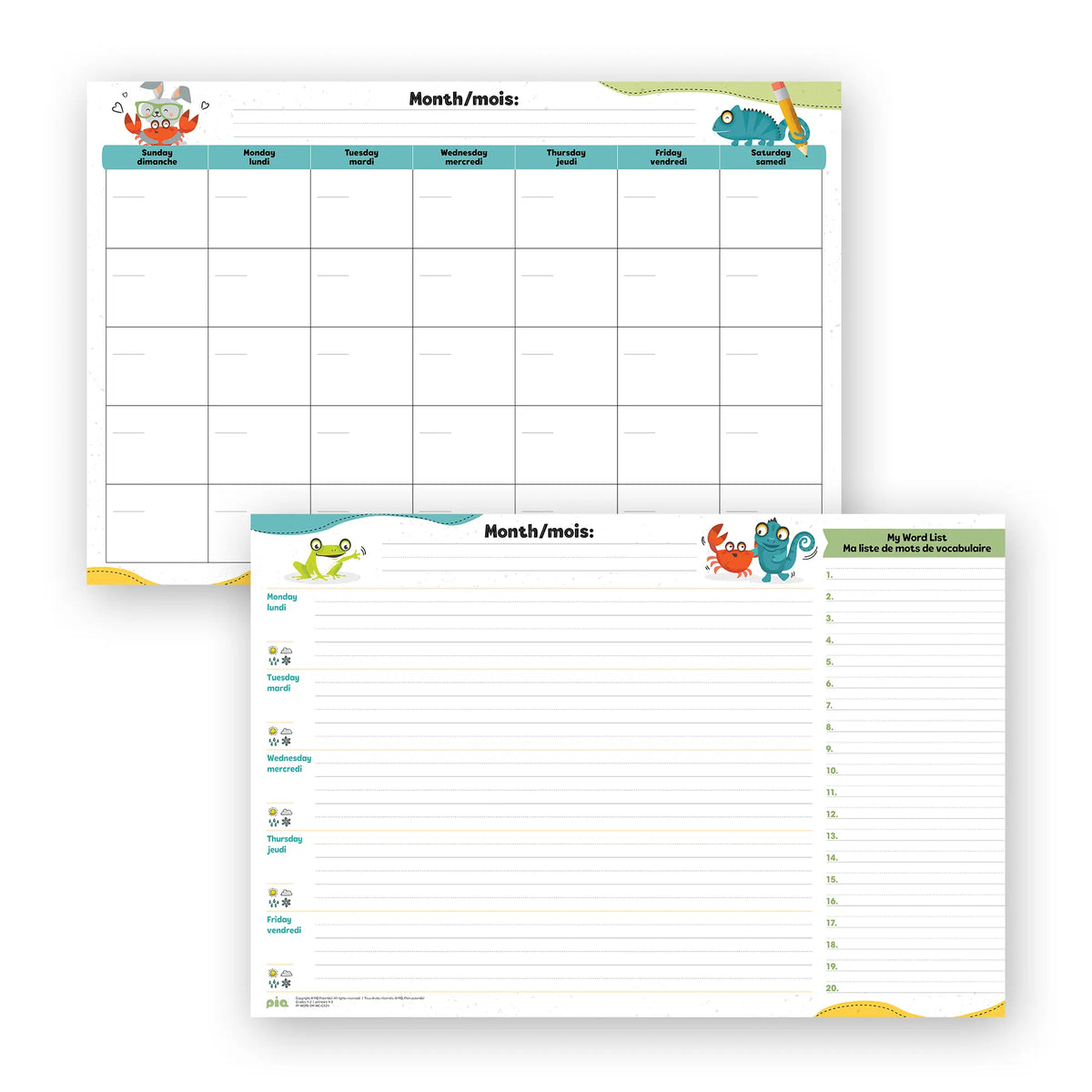 Calendrier mural, primaire 1-2